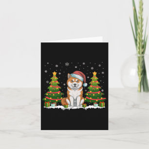 Xmas Tree Lights Akita Inu Dog Santa Hat Christmas Card