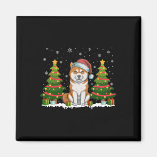 Xmas Tree Lights Akita Inu Dog Santa Hat Christmas Magnet