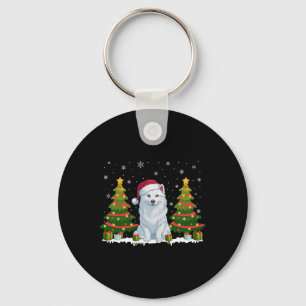 Xmas Tree Lights American Eskimo Dog Santa Christm Keychain