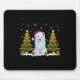Xmas Tree Lights American Eskimo Dog Santa Christm Mouse Pad