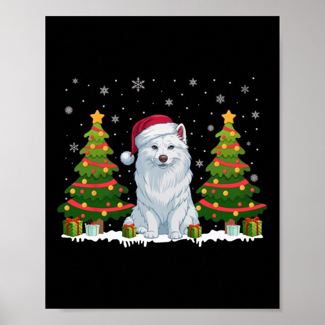 Xmas Tree Lights American Eskimo Dog Santa Christm Poster (Front)