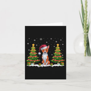 Xmas Tree Lights Basenji Dog Santa Hat Christmas S Card