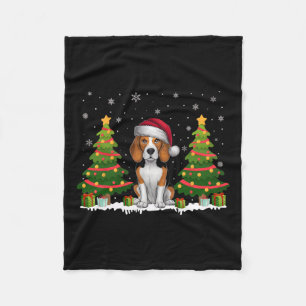 Xmas Tree Lights Beagle Dog Santa Hat Christmas Sw Fleece Blanket