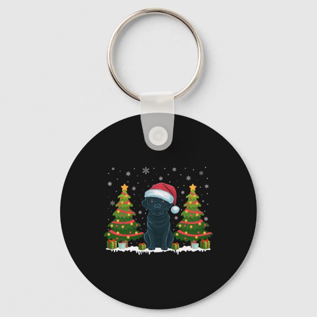 Xmas Tree Lights Black Labrador Dog Santa Christma Keychain (Front)