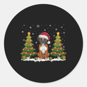 Xmas Tree Lights Boxer Dog Santa Hat Christmas Swe Classic Round Sticker