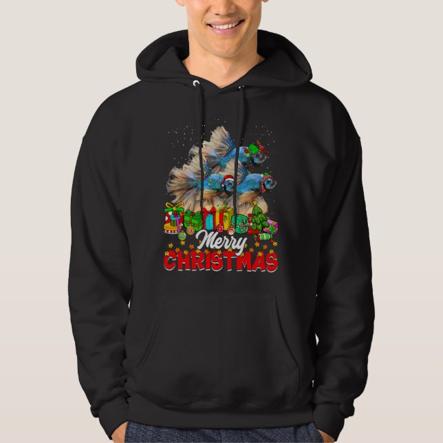 Xmas Tree Lights Christmas Pajama Fish Animals Lov Hoodie (Front)