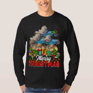 Xmas Tree Lights Christmas Pajama Fish Animals Lov T-Shirt