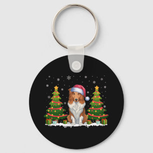 Xmas Tree Lights Collie Dog Santa Hat Christmas Sw Keychain