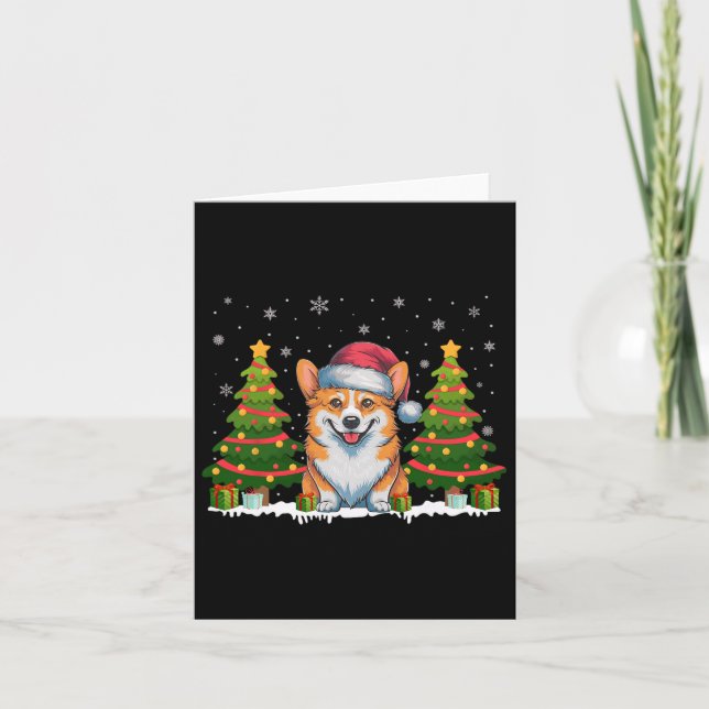Xmas Tree Lights Corgi Dog Santa Hat Christmas Swe Card (Front)