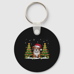 Xmas Tree Lights English Bulldog Santa Hat Christm Keychain