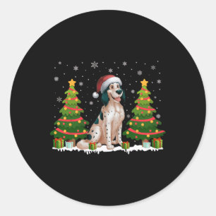 Xmas Tree Lights English Setter Dog Santa Christma Classic Round Sticker