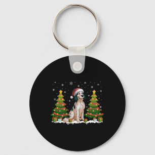 Xmas Tree Lights English Setter Dog Santa Christma Keychain