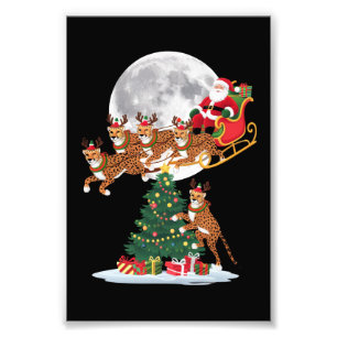 Xmas Tree Lights Funny Santa Riding Cheetah  Photo Print