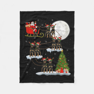 Xmas Tree Lights Funny Santa Riding Rottweiler Dog Fleece Blanket