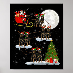 Xmas Tree Lights Funny Santa Riding Rottweiler Dog Poster