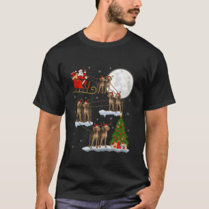 Xmas Tree Lights Funny Santa Riding Vizsla Dog Chr T-Shirt