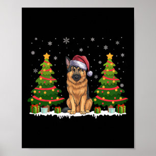 Xmas Tree Lights German Shepherd Dog Santa Christm Poster