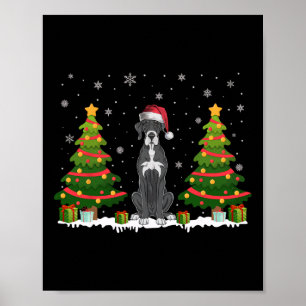 Xmas Tree Lights Great Dane Dog Santa Hat Christma Poster