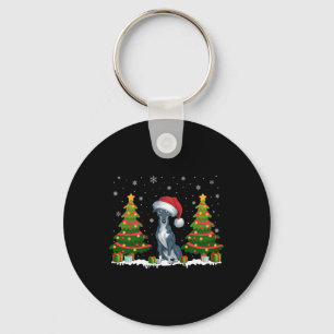 Xmas Tree Lights Greyhound Dog Santa Hat Christmas Keychain