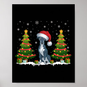 Xmas Tree Lights Greyhound Dog Santa Hat Christmas Poster