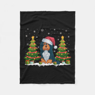 Xmas Tree Lights Havanese Dog Santa Hat Christmas  Fleece Blanket
