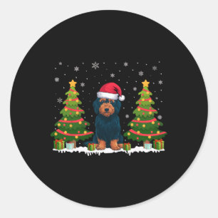 Xmas Tree Lights Labradoodle Dog Santa Hat Christm Classic Round Sticker