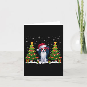 Xmas Tree Lights Papillon Dog Santa Hat Christmas Card