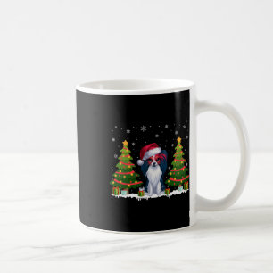 Xmas Tree Lights Papillon Dog Santa Hat Christmas Coffee Mug
