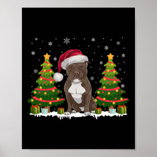 Xmas Tree Lights Pitbull Dog Santa Hat Christmas S Poster