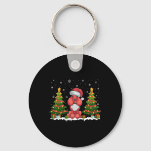 Xmas Tree Lights Poodle Dog Santa Hat Christmas Sw Keychain