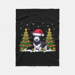 Xmas Tree Lights Rat Terrier Dog Santa Hat Christm Fleece Blanket