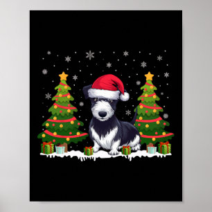 Xmas Tree Lights Rat Terrier Dog Santa Hat Christm Poster