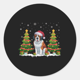 Xmas Tree Lights Saint Bernard Dog Santa Christmas Classic Round Sticker