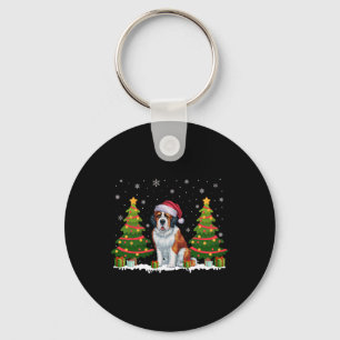 Xmas Tree Lights Saint Bernard Dog Santa Christmas Keychain