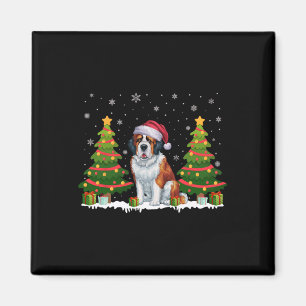 Xmas Tree Lights Saint Bernard Dog Santa Christmas Magnet