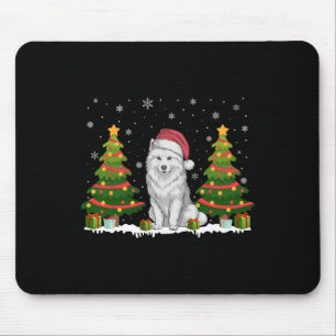 Xmas Tree Lights Samoyed Dog Santa Hat Christmas S Mouse Pad