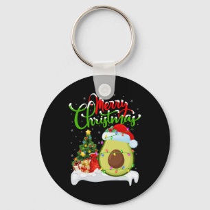 Xmas Tree Lights Santa Hat Avocado Fruit Christmas Keychain