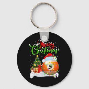 Xmas Tree Lights Santa Hat Billiards Christmas T S Keychain
