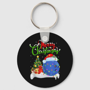 Xmas Tree Lights Santa Hat Bowling Ball Christmas  Keychain