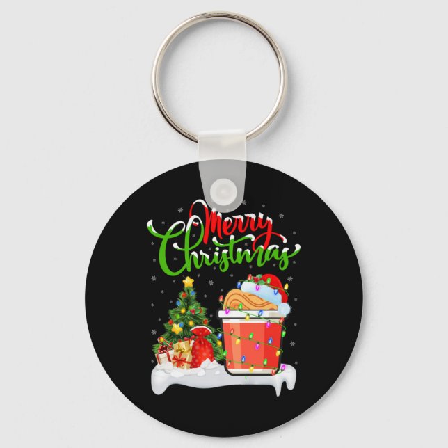 Xmas Tree Lights Santa Hat Fast Food Cup Noodles C Keychain (Front)