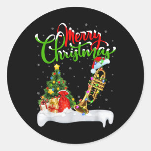 Xmas Tree Lights Santa Hat Musical Trumpet Christm Classic Round Sticker