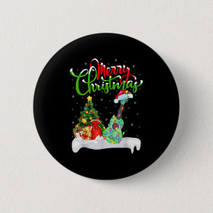 Xmas Tree Lights Santa Hat Musical Ukulele Guitar  2 Inch Round Button