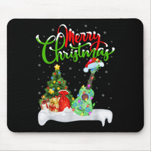 Xmas Tree Lights Santa Hat Musical Ukulele Guitar  Mouse Pad