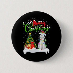 Xmas Tree Lights Santa Hat Siberian Husky Dog Chri 2 Inch Round Button