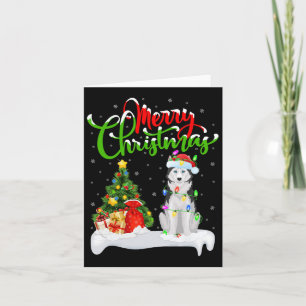 Xmas Tree Lights Santa Hat Siberian Husky Dog Chri Card