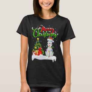 Xmas Tree Lights Santa Hat Siberian Husky Dog Chri T-Shirt