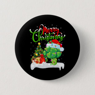 Xmas Tree Lights Santa Hat Vegetable Broccoli Chri 2 Inch Round Button