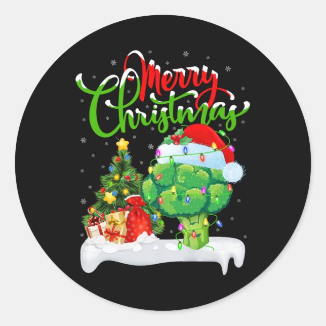Xmas Tree Lights Santa Hat Vegetable Broccoli Chri Classic Round Sticker (Front)