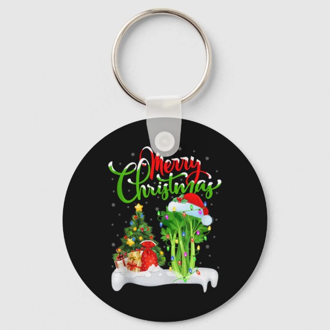 Xmas Tree Lights Santa Hat Vegetable Celery Christ Keychain (Front)