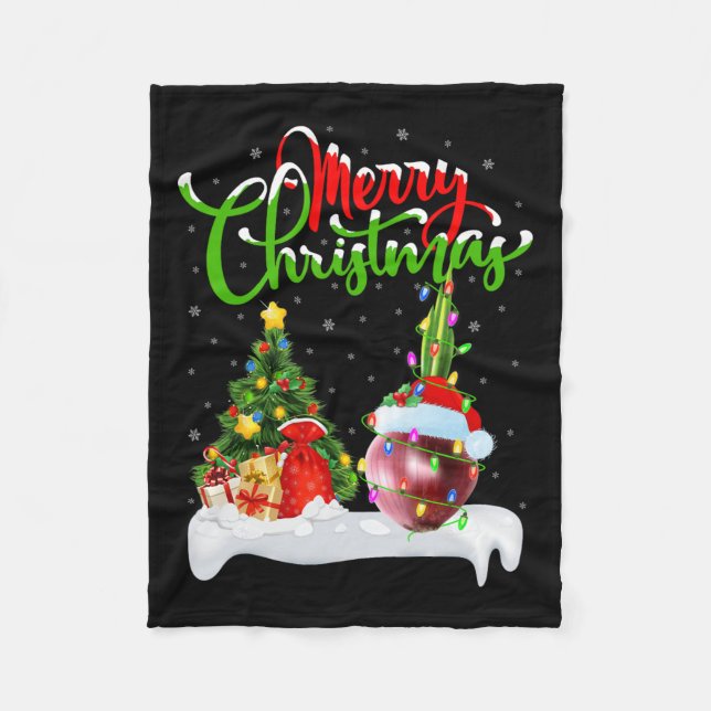 Xmas Tree Lights Santa Hat Vegetable Onion Christm Fleece Blanket (Front)